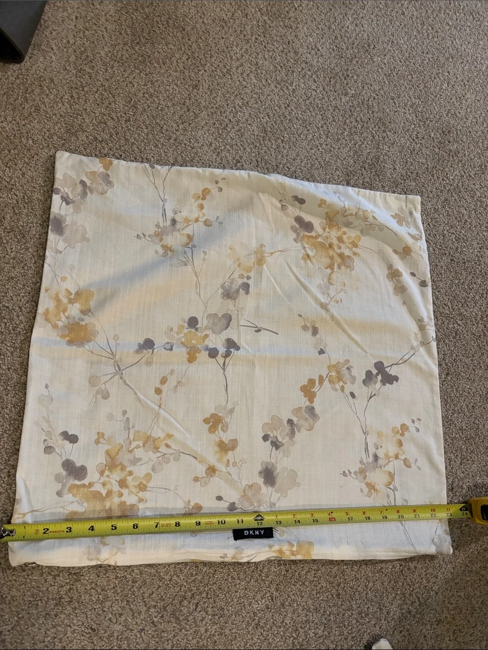 DKNY - Set of 2) Pillow Sham Covers Cream with Gold and Gray Floral Print